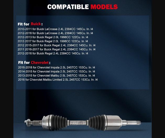 CCIYU Front Left CV Axle NCV10279 for Chevy Malibu Impala Buick
